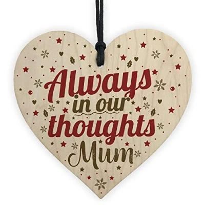 Image of RED OCEAN Mum Memorial Christmas Tree Bauble Wooden Hanging Heart Xmas Decoration Sign