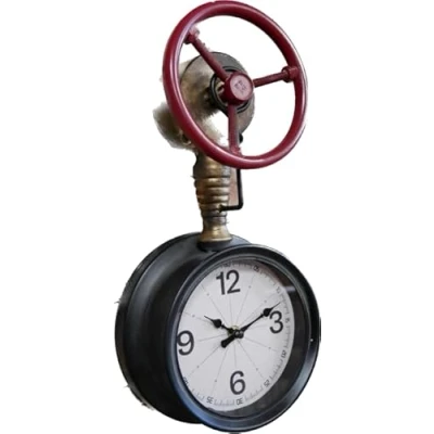 Image of Venture Vehicles Ltd Wall Mounted Industrial Rustic Pipe Clock Pressure Gauge Style