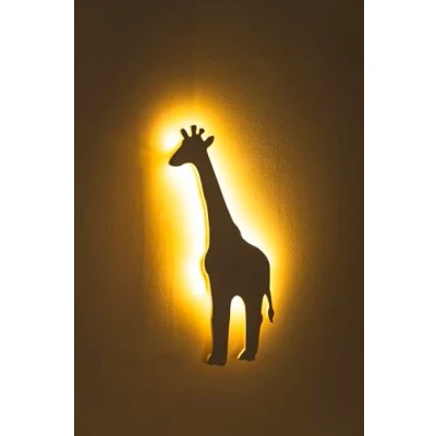 Image of Marco Paul White Wooden Night Light Wall Mounted Nursery Lighting Baby Kids Childs Room Lamp Bedroom Décor Bedside Accessories Home Decor (Giraffe)