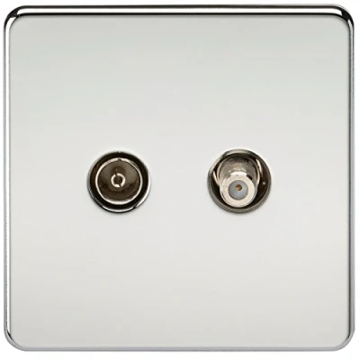 Image of Knightsbridge SF0140PC (Isolated) Screwless Sat Tv Outlet, Polished Chrome