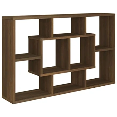 Image of vidaXL Wall Shelf, 8 Compartment Floating Storage Organizer, 85x16x52.5 cm, Brown Oak, Engineered Wood, Contemporary Design Ideal for Living Room or Bedroom