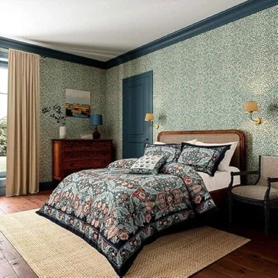 Image of Morris &amp; Co for V&amp;A Earthly Paradise Duvet Cover Set King Size Teal Sea Green