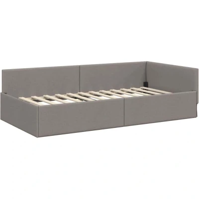 Image of vidaXL Corner Bed Frame Taupe 100 x 200 cm Fabric and Engineered wood