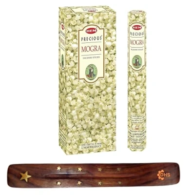 Image of HEM Precious MOGRA Incense Sticks with DHS stick holder for Healing,Aromatherapy,Spirituality,Spa,Yoga,Meditation…