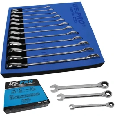 Image of US PRO B2233 Professional Trade Quality 12 Piece Metric Combination Ratchet Spanner Set, 8 19mm