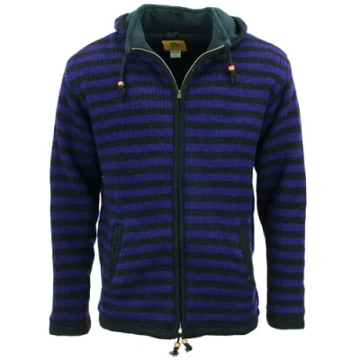Image of LOUDelephant Hand Knitted Wool Hooded Jacket Cardigan Stripe Purple Black (Medium)