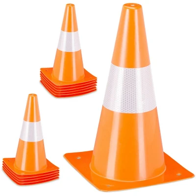 Image of Relaxdays Safety Cones, Set of 12, Football, Dog Training, Marking Traffic, 31 cm, Sports, Fitness, Reflective, Orange, x 18.5 cm