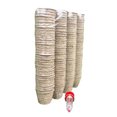 Image of 144 x 5cm Round Fibre Biodegradable Plant Pots &amp; Handheld Seed Dispenser, Outdoor, Large, Brown