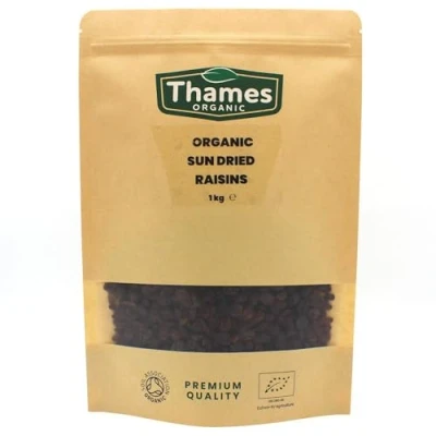 Image of Organic Raisins Sun Dried, Unsweetened, Unsulphured, Raw, Vegan, GMO Free, Certified No Additives or Preservatives Nutritious and Delicious Thames 1 kg