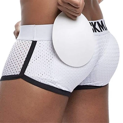 Image of JOCKMAIL Sexy Mens Boxer Shorts Breathable Mesh Padded Underwear Boxers Push Up Cup (M, White)