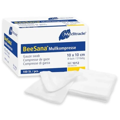 Image of Gauze Swabs with Selvedge Cutting Edges, Non Sterile Cotton, Pack of 100 (8ply) (7.5cmx7.5cm) Meditrade, White
