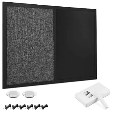Image of Navaris Combination Chalk and Pin Board 45 x 60 cm Magnetic Chalkboard Fabric Combo Notice for Wall Includes Pen, Push Pins, Magnets