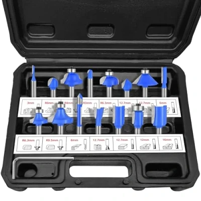 Image of 15Pcs Router Bit Set 1/4 Shank Tungsten Carbide Tipped Milling Cutter, Woodworking Mixed Saw Cutter Tools Storage Case Included for Woodworking, Edging, Trimming, Grooving