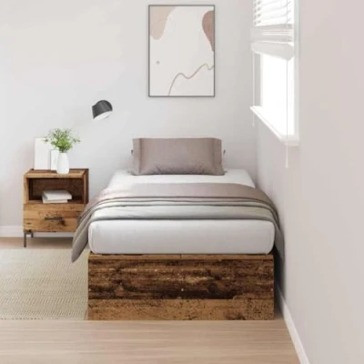 Image of vidaXL Storage Bed Frame Old Wood 80 x 200 cm Material Many Drawers Modern Design Easy Assembly Furniture for Indoor Use