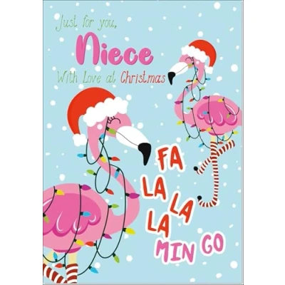 Image of doodlecards Niece Christmas Card Flamingo Tree Lights Medium Size for with Plain Envelope