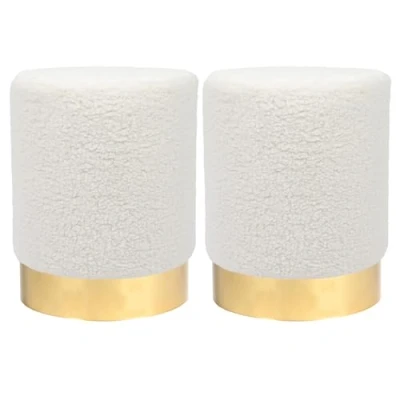 Image of Harbour Housewares 2x Cream H36 x D29cm Round Boucle Footstools Small Bedroom Living Room Dressing Table Footstool Ottoman Pouffe Chair Seat