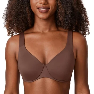 Image of Delimira Women&#039;s Minimiser Bra Plus Size Non Padded Underwired Seamless Comfort Bras Brown Violet 36D