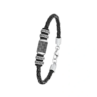Image of s.Oliver bracelet stainless steel carbon/leather men&#039;s arm jewelry, 20+2 cm, silver, Comes in jewelry gift box, 2026108