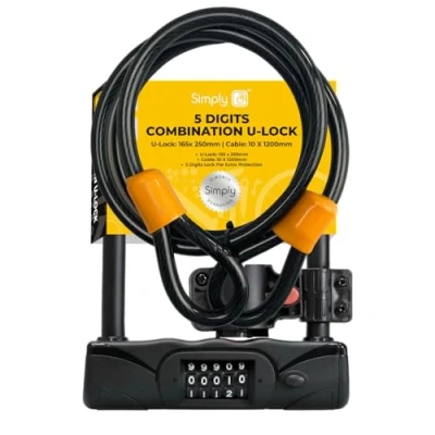 Image of Simply Cycling 5 Digits Combination U Lock Ultimate Security, High Grade Material Withstands Cutting and Tampering For Motorcycles, Bikes, Electric Mountain Scooters, Folding Bikes