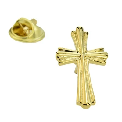 Image of Ornate Golden Cross Lapel Pin Badge
