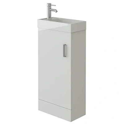 Image of VeeBath Bathroom Cloakroom Vanity Basin Cabinet Unit Free Standing White High Gloss Sink Storage Furniture (Sheen)