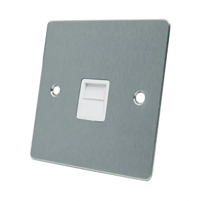 Image of AET FSCTELSWH Satin Chrome Flat Telephone Slave White Insert BT Phone Extension Secondary Socket, 240 V