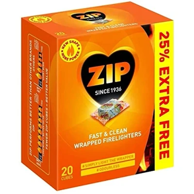Image of 5 X ZIP Odourless Fast &amp; Clean Wrapped Firelighters 16 per Pack