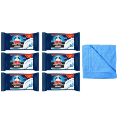 Image of 6X Duck Fresh Brush Refills 6X12 Flushable Cleaning Pads Biodegradable Toilet Bowl Cleaner (6 Packs) with Microfibre Cloth