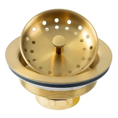 Image of LQS Kitchen Sink Drain Assembly, Basket Strainer 304 Stainless Steel with Removable and Stopper 3 1/2 inches Gold