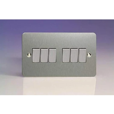Image of Varilight XFS96D 6 Gang 10A 1 Or 2 Way Rocker Switch In Brushed Steel