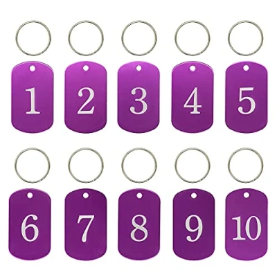 Image of Aluminum Engraved Number Tags Key ID with Rings (1 10, Purple)