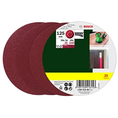 Image of Bosch 2607019493 Sanding Sheet Set for Eccentric Grinder, 0 V, Red, 125 mm, of 25 Piece