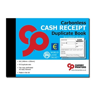 Image of Cherry Carbonless NCR EURO Cash Receipt Duplicate Book A6 50 sets