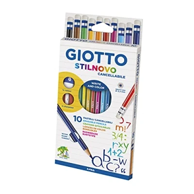 Image of GIOTTO Stilnovo Intense Colours Colouring Pencils, 10 Pieces with Eraser Ends, Sharpener Included, Assorted Colours, Ideal for Children, Parties and Schools