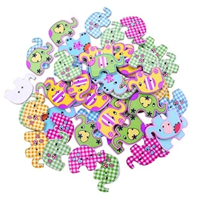Image of NAMVO 100pcs Multicolored Cartoon Animal 2 Holes Wood Sewing Buttons Elephant