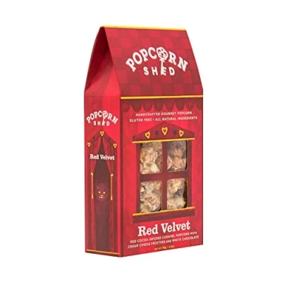 Image of Popcorn Shed Red Velvet Gourmet Popcorn, Gift Box, Cake Flavour with White Chocolate, Gluten Free, Natural, Vegetarian Movie Night Snack, 80 g