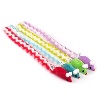 Image of CHIWAVA 4 Packs 15 Inch Long Soft Plush Cat Toys Mice with Rattle Rustle Sound Small Mouse Activity Interactive Toy