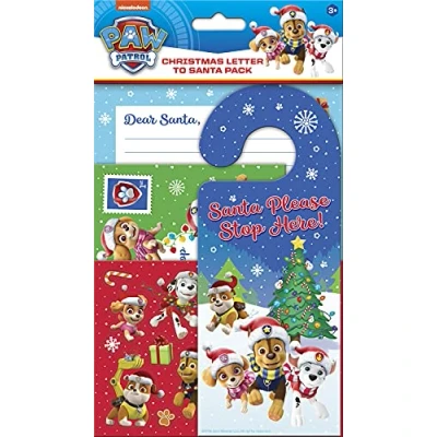 Image of Paper Projects 01.70.40.004 Paw Patrol Letter to Santa Pack Also Includes Door Hanger, Stickers, and Envelope Perfect for Christmas, Multicoloured, 26cm x 15cm