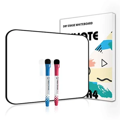 Image of ANLIOTE Double Sided Mini Whiteboard A4 Size, Easy to Clean and Handheld Magnetic Dry Erase Small White Board for Kids Drawing Writing Student School Home Office, 2 Magnet Marker Pens with Eraser