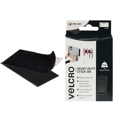 Image of VELCRO Brand 60239 Heavy Duty Stick On Strips (2) 50 x 100mm Black VEL60239