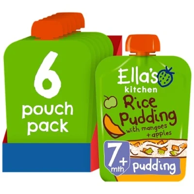 Image of Ella&#039;s Kitchen Organic Really Yummy Rice Pudding with Mangoes and Apples Stage 2 from 7 Months, 80 g (Pack of 6)