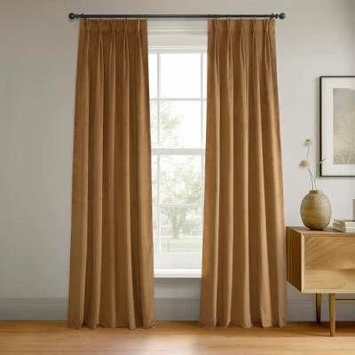 Image of HPD Half Price Drapes Velvet Blackout Curtains/Drapes 108 Inches Long 1 Panel Curtain Signature Pleated for Living Room &amp; Bedroom 25W X 108L, Amber Gold