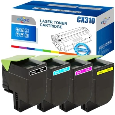 Image of ECSC Toner Cartridge 802K, 802C, 802M, 802Y For Printer, Compatible With Lexmark CX310dn CX310dnw CX310n CX410de CX410dte CX410e (B,C,M,Y, 4 Pack)