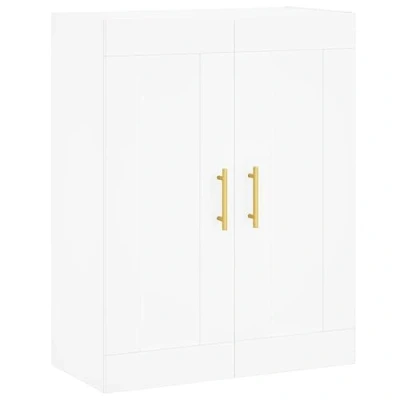 Image of vidaXL Wall Mounted Cabinet White Engineered Wood 69.5x34x90 cm Versatile Storage Unit with Black Iron Handles for Living Room, Bedroom, and Study