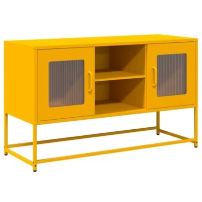 Image of vidaXL TV Cabinet Mustard Yellow Steel Stand Modern Industrial Media Console for Living Room/Bedroom Flexible Layout Ample Storage Cold Rolled 100.5x39x60.5 cm