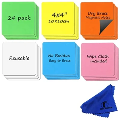 Image of Dry Erase Magnets Set 24 Pack 4x4&quot; Whiteboard Magnetic Labels Small White Board Magnet Strips Name Tags for Home, Office and Classroom