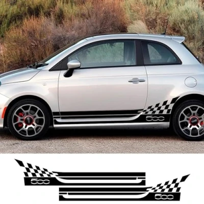 Image of IBLUON 2PCS Car Door Side Skirt Stripes Stickers Body Decor Vinyl Film Decal,Fit for Fiat 500 Auto Accessories