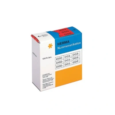 Image of HERMA Number Labels 0 999, Triple, 3000 Pieces, 22 x 10 mm, Self Adhesive, Matte, Triple Sequential Paper Labels, Asset Numbers in Dispenser Box, Red