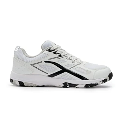 Image of HUNDRED Xoom Non Marking Professional Badminton Shoes for Men Material: Faux Leather Suitable Indoor Tennis, Squash, Table Basketball &amp; Padel (Black/White, Size: EU 40, UK 6, US 7)