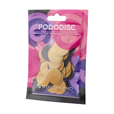 Image of STALEKS PRO White Pododisc 20mm Refill 50 pcs Disposable Adhesive Pedicure Discs Size M (Rugosity 240) PDF 20 240w